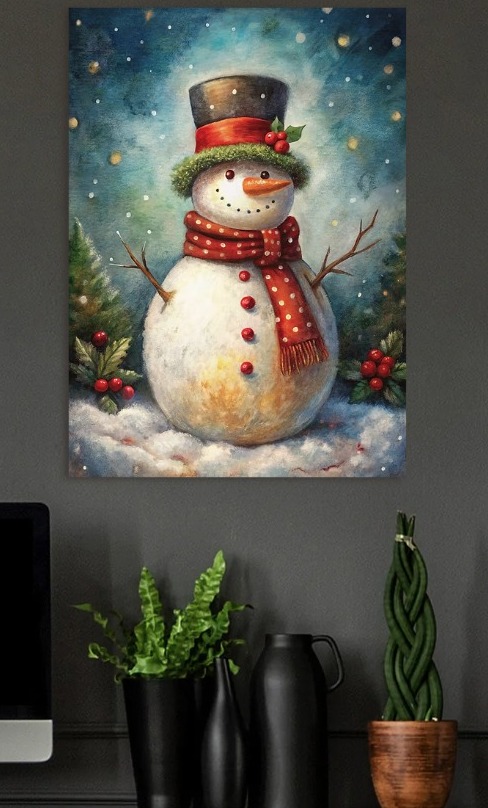 Festive Snowman in Winter Wonderland — metal poster wall art by Lineer